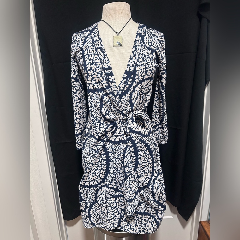 BCBGMaxAzria Blue and White Patterned Dress